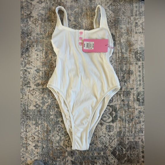 Stoney Clover Lane White Henley One Piece Swimsuit - Picture 4 of 8